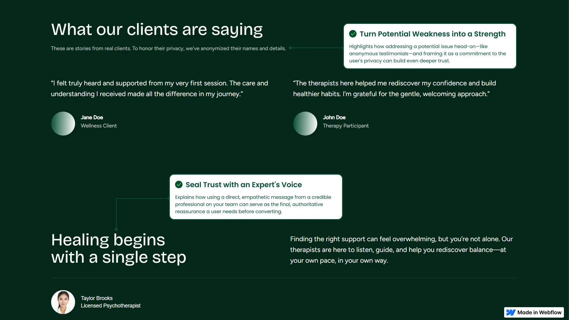 Neum Social Proof Section with Annotations